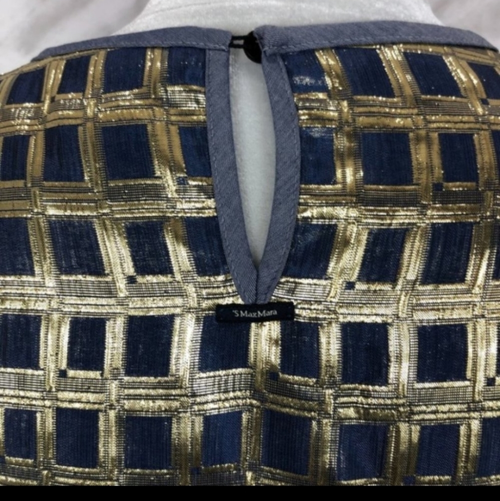 MaxMara Plaid Sleeveless Top - Size 10 - Plaid, Gold, blue - Picture 5 of 8